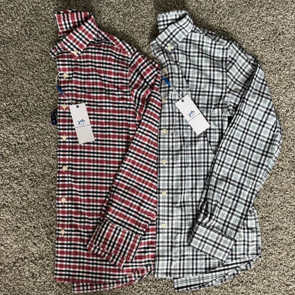 BUNDLE TWO Southern Tide Boys Intercoastal Haywood Plaid Sport Shirt NWT Large